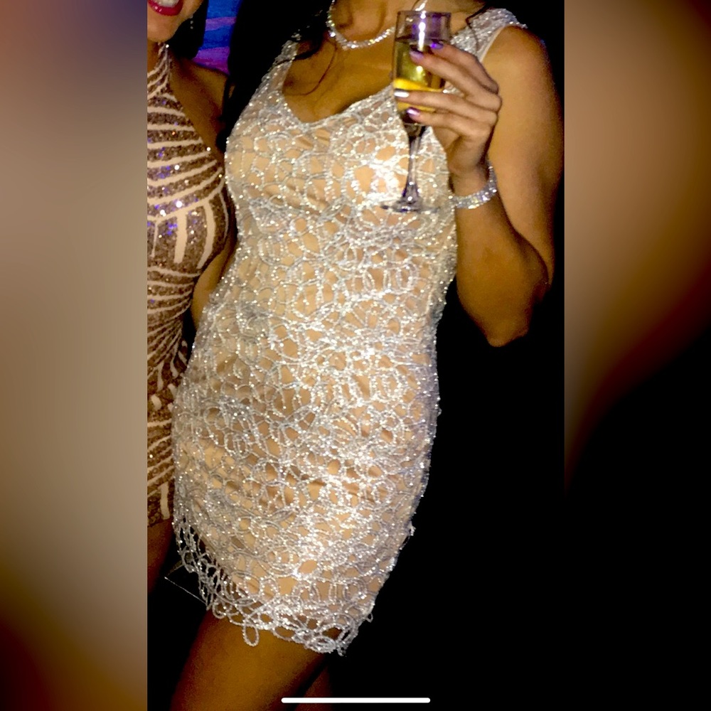 Size Medium cocktail dress/nude w/ sparkle/mini